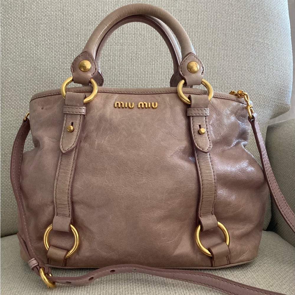 Miu Miu Beige Vitello soft Leather Two Way Handbag